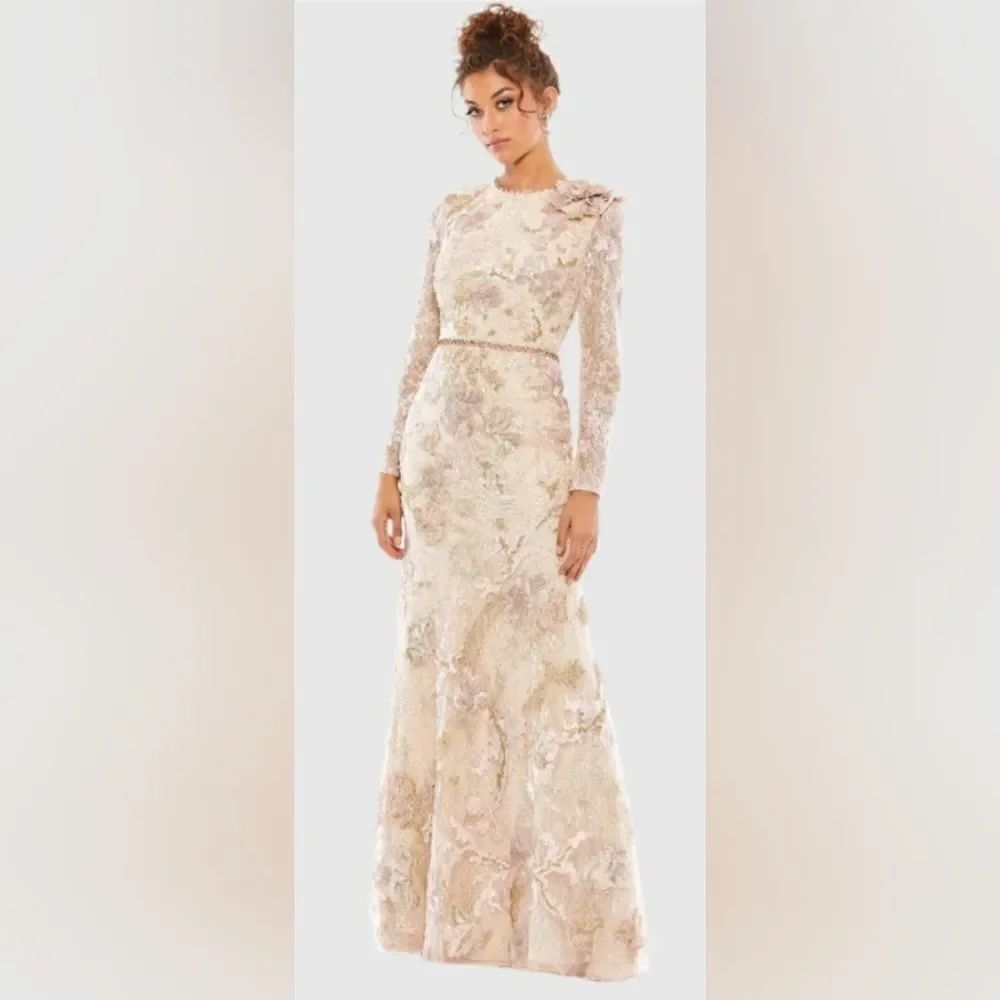 Mac Duggal 11174 Floral Embroidered Lace Trumpet Gown NWT size 16 Blush Pink